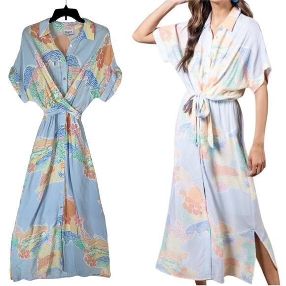 FRNCH Dresses & Skirts - FRNCH Shirt Dress XS Blue Retro Diana Printed Lined Viscose Lightweight